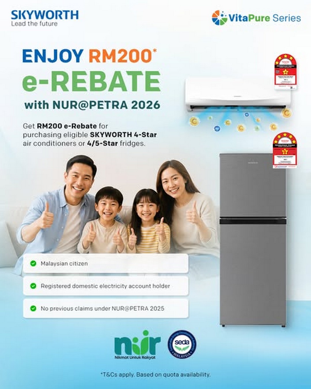 Skyworth-Malaysia-RM200-e-Rebate-Promotion Now till 31 December 2026: Skyworth Malaysia RM200 e-Rebate Promotion, Enjoy Energy Efficient Air Conditioners and Refrigerators under NUR@PETRA 2026