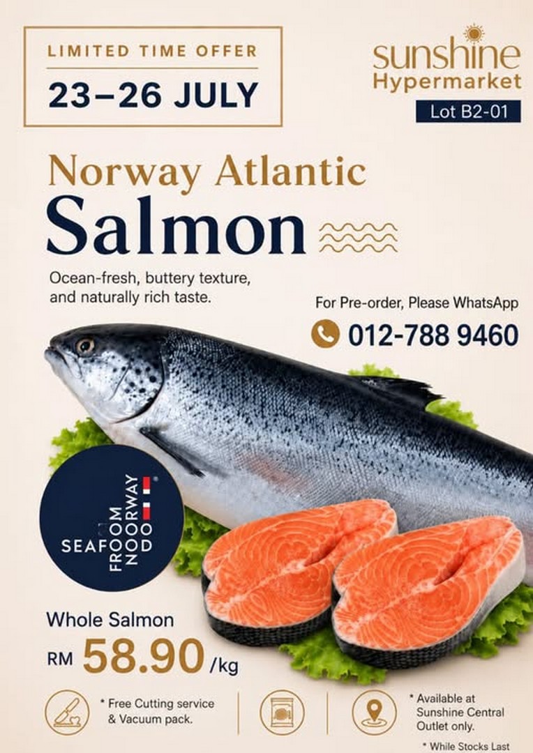 Sunshine-Retail-Penang-Fresh-Norway-Atlantic-Salmon-Sale 23-26 July 2026: Sunshine Retail Penang Fresh Norway Atlantic Salmon Sale Promotion With Special RM58.80/kg Seafood Offer at Sunshine Central