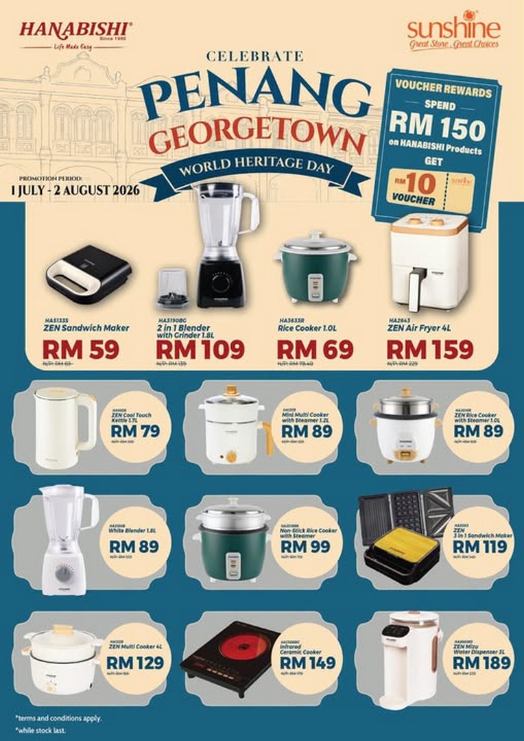 Sunshine-Retail-Penang-Hanabishi-Home-Appliances-Promotion 1 July – 2 August 2026: Sunshine Retail Penang Hanabishi Home Appliances Promotion – Enjoy Great Savings Plus FREE RM10 Sunshine Voucher on Selected Purchases