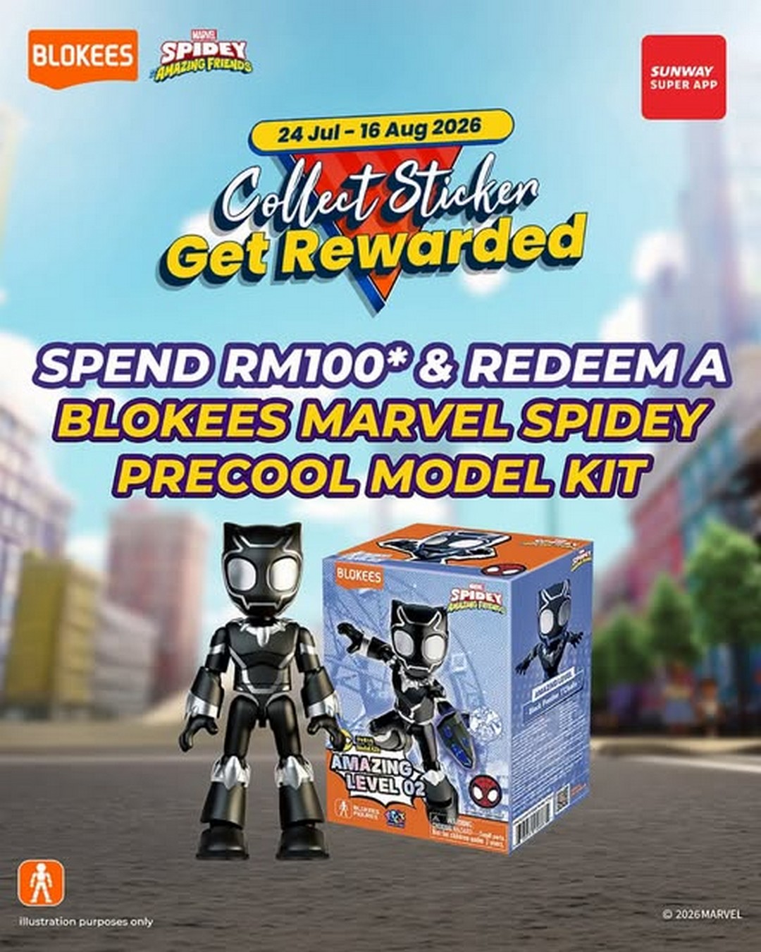 Sunway-Kluang-Mall-Promotion-to-Collect-Stickers-and-Redeem 24 July-16 August 2026: Sunway Kluang Mall: Promotion to Collect Stickers and Redeem Free Blokees Marvel Spidey Precool Model Kit Reward