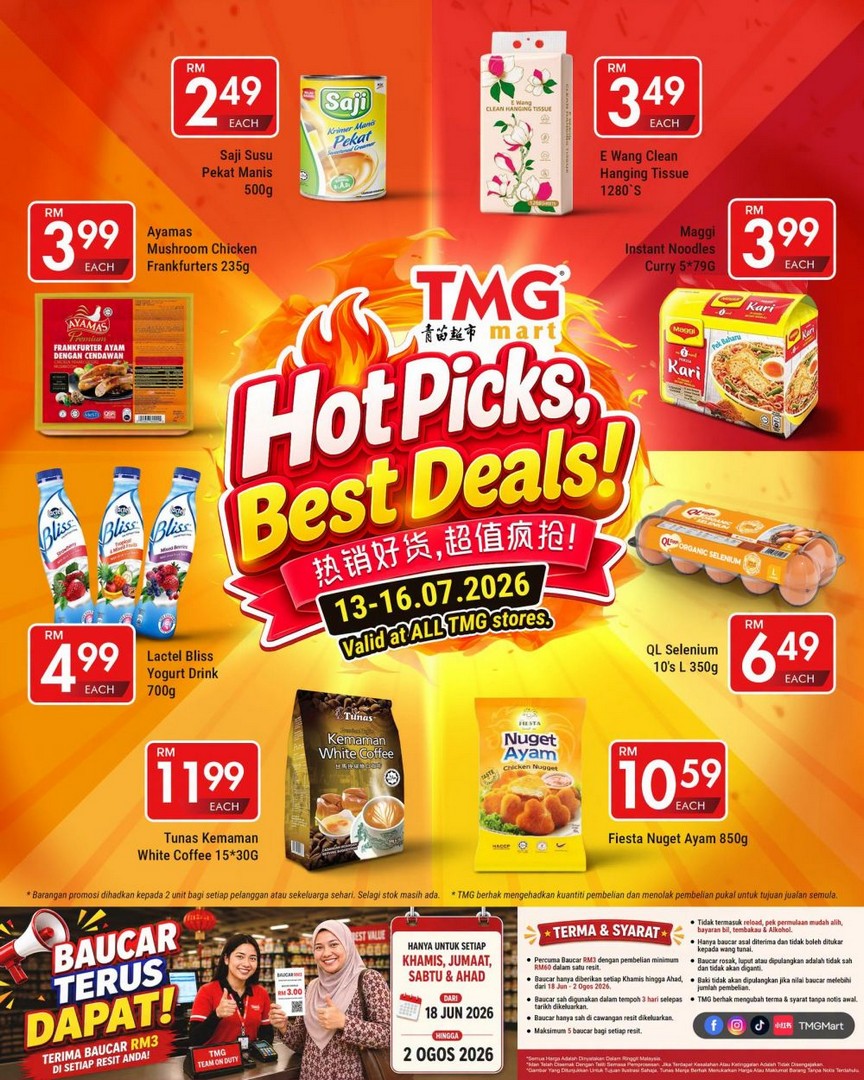 TMG-Mart-Hot-Picks-Best-Deals-Promotion 13-16 July 2026: TMG Mart Hot Picks Best Deals Promotion – Free RM3 Voucher with RM60 Spend Plus Everyday Grocery Savings