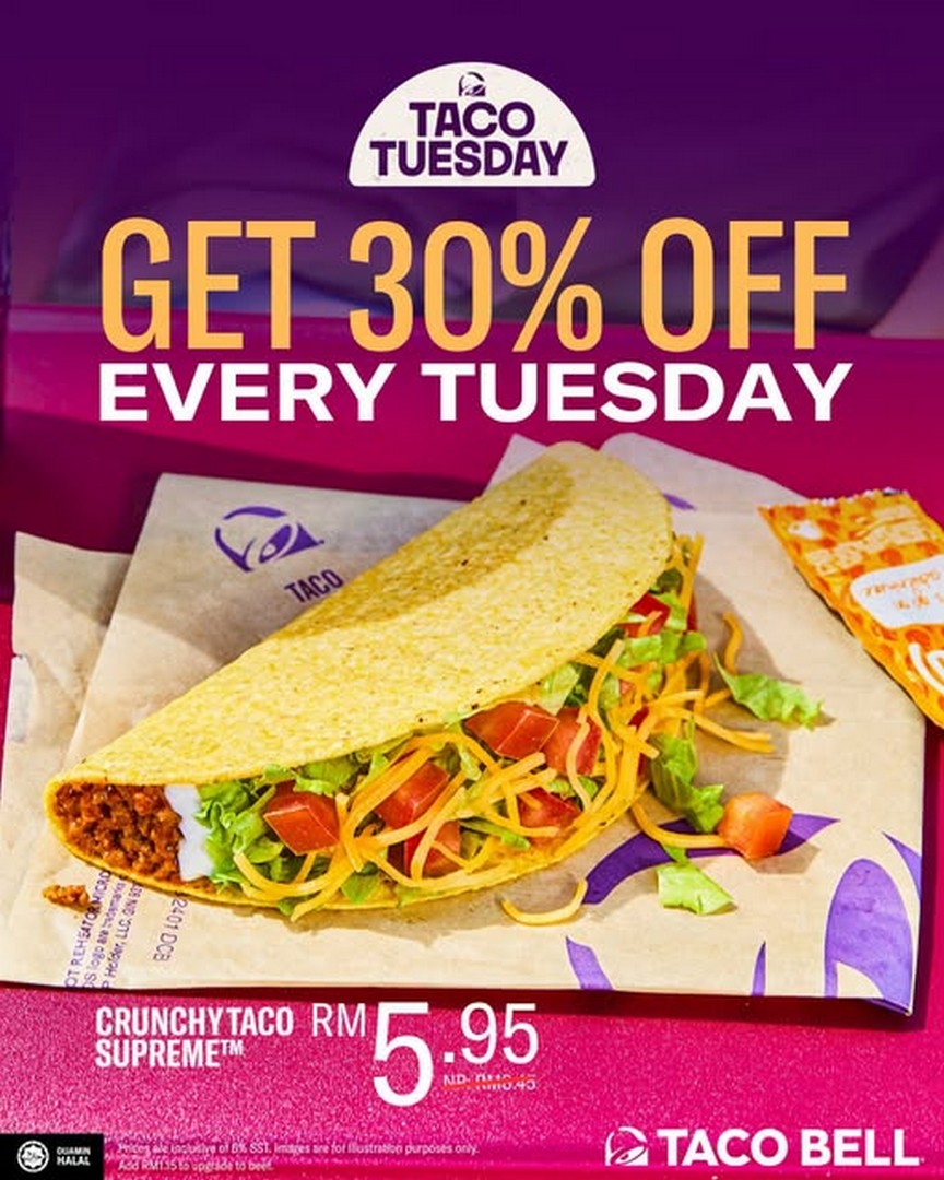 Taco-Bell-Malaysia-30-OFF-Taco-Tuesday-Promotion 21 July 2026 onwards: Taco Bell Malaysia 30% OFF Taco Tuesday Promotion, Crunchy Taco Supreme™ Only RM5.95 Weekly Deal
