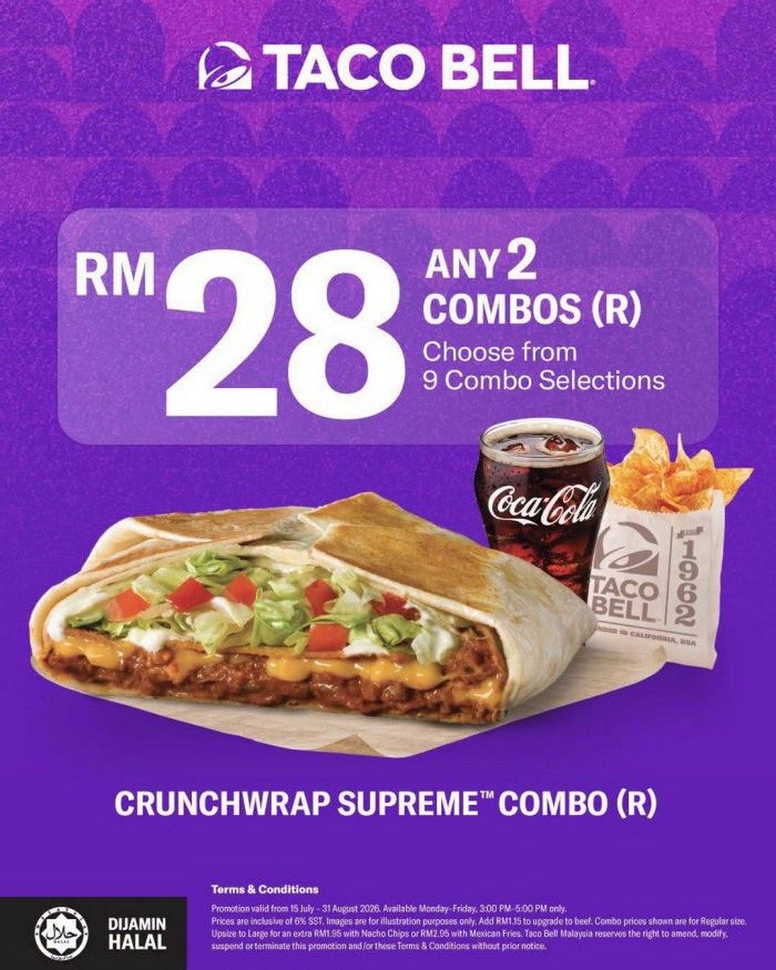 Taco-Bell-Malaysia-Bell-Crazy-Hour-Promotion-1 15 July-31 August 2026: Taco Bell Malaysia Bell Crazy Hour Promotion, Enjoy 2 Regular Combos from RM28 During Afternoon Deal