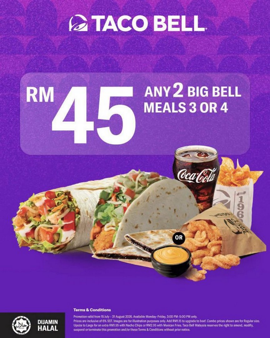 Taco-Bell-Malaysia-Bell-Crazy-Hour-Promotion-2 15 July-31 August 2026: Taco Bell Malaysia Bell Crazy Hour Promotion, Enjoy 2 Regular Combos from RM28 During Afternoon Deal