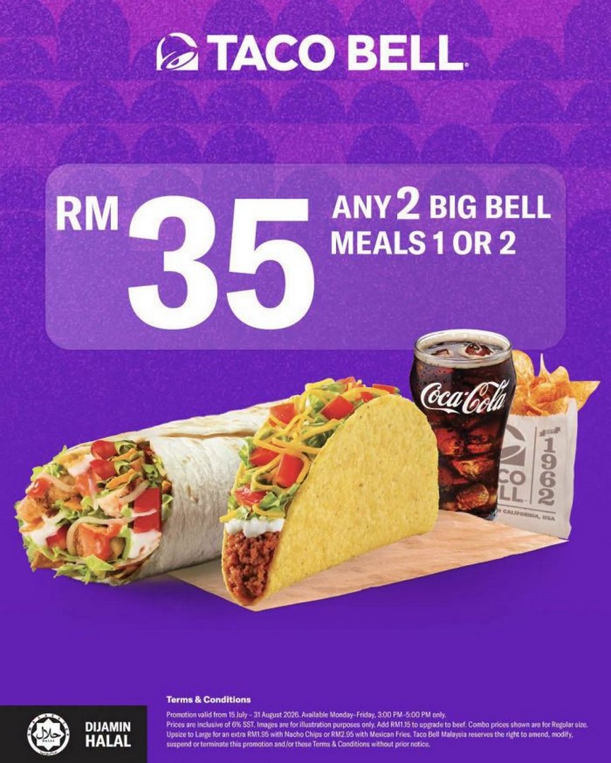 Taco-Bell-Malaysia-Bell-Crazy-Hour-Promotion-3 15 July-31 August 2026: Taco Bell Malaysia Bell Crazy Hour Promotion, Enjoy 2 Regular Combos from RM28 During Afternoon Deal