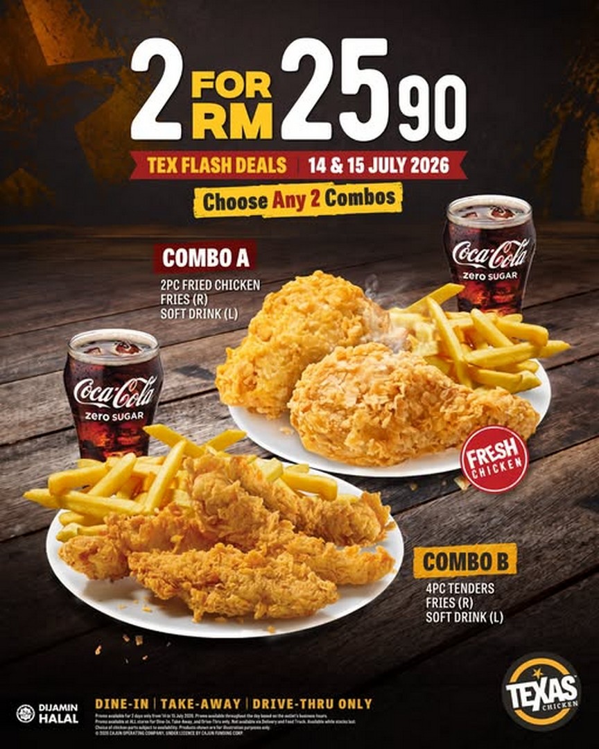 Texas-Chicken-Malaysia-Any-2-Combos-RM25.90-Promotion 14-15 July 2026: Texas Chicken Malaysia Any 2 Combos RM25.90 Promotion – Limited Two-Day Dining Deal You Shouldn't Miss