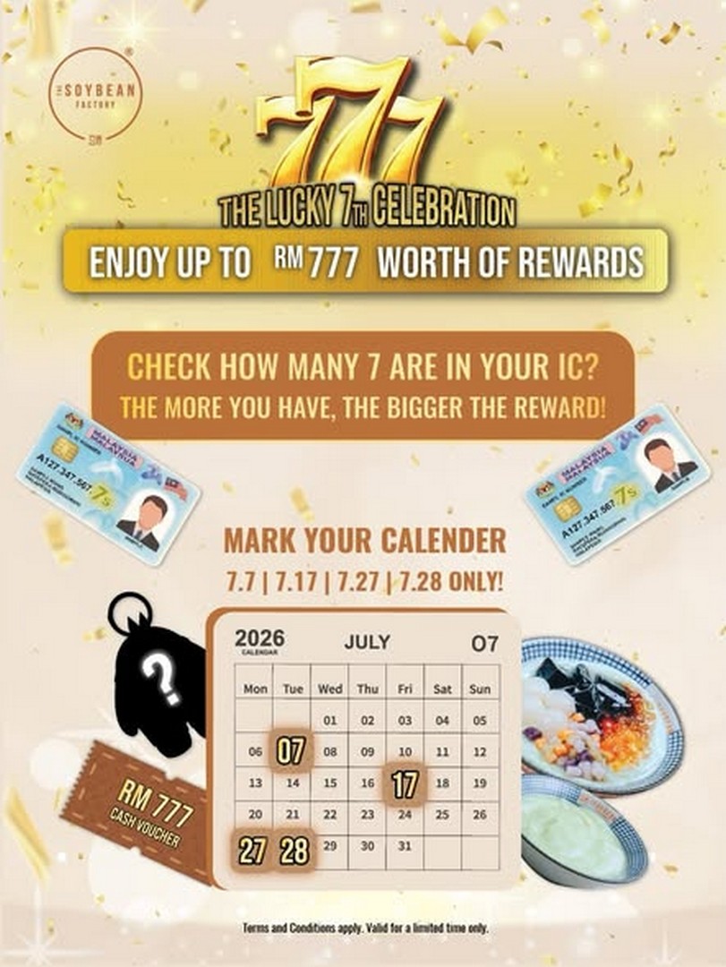 The-Soybean-Factory-7th-Anniversary-Celebration-Promotion 7-28 July 2026: The Soybean Factory 7th Anniversary Celebration Promotion – IC Number Rewards, Buy 1 Free 1, Up to 70% OFF and RM777 Voucher Giveaway