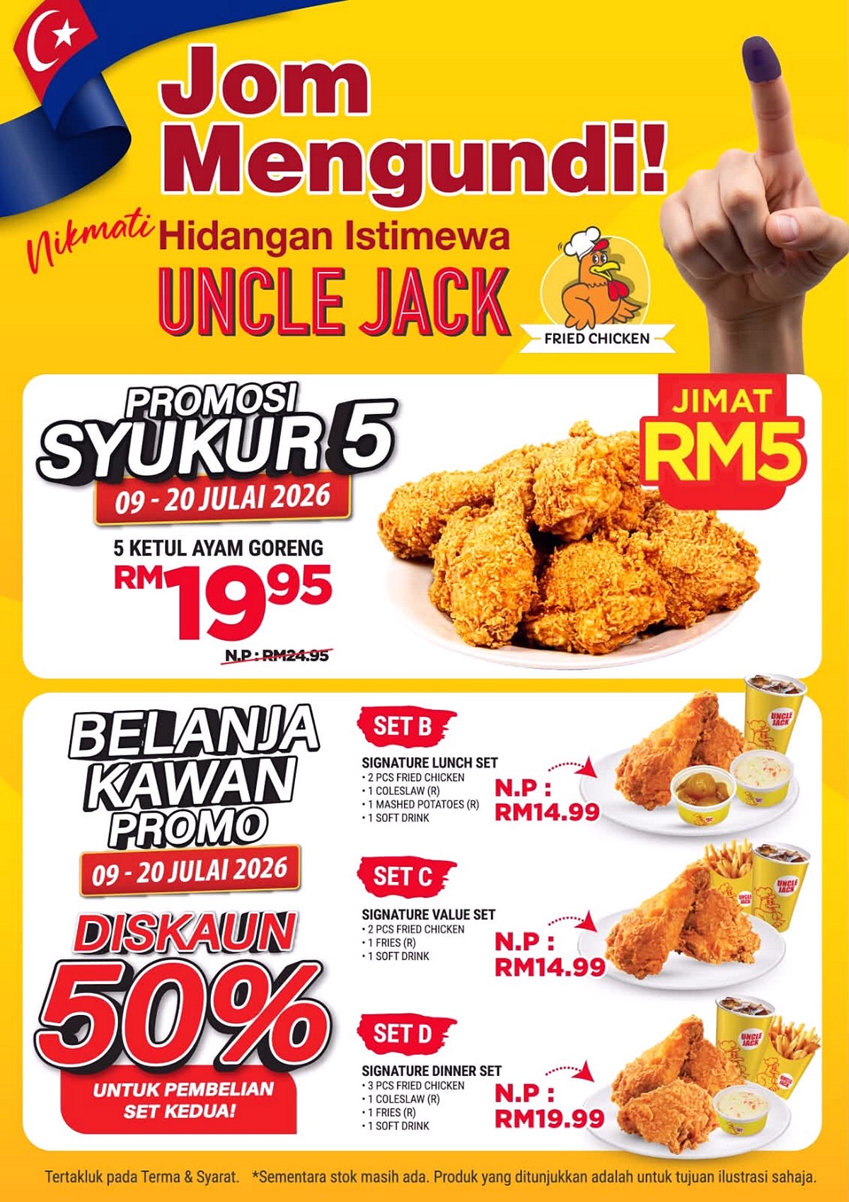 Uncle-Jack-Promotion 09–20 July 2026: Uncle Jack Malaysia Syukur 5 Promotion – Enjoy 5 Pieces Fried Chicken for RM19.95 and Save 50% on Second Set with Belanja Kawan Promotion