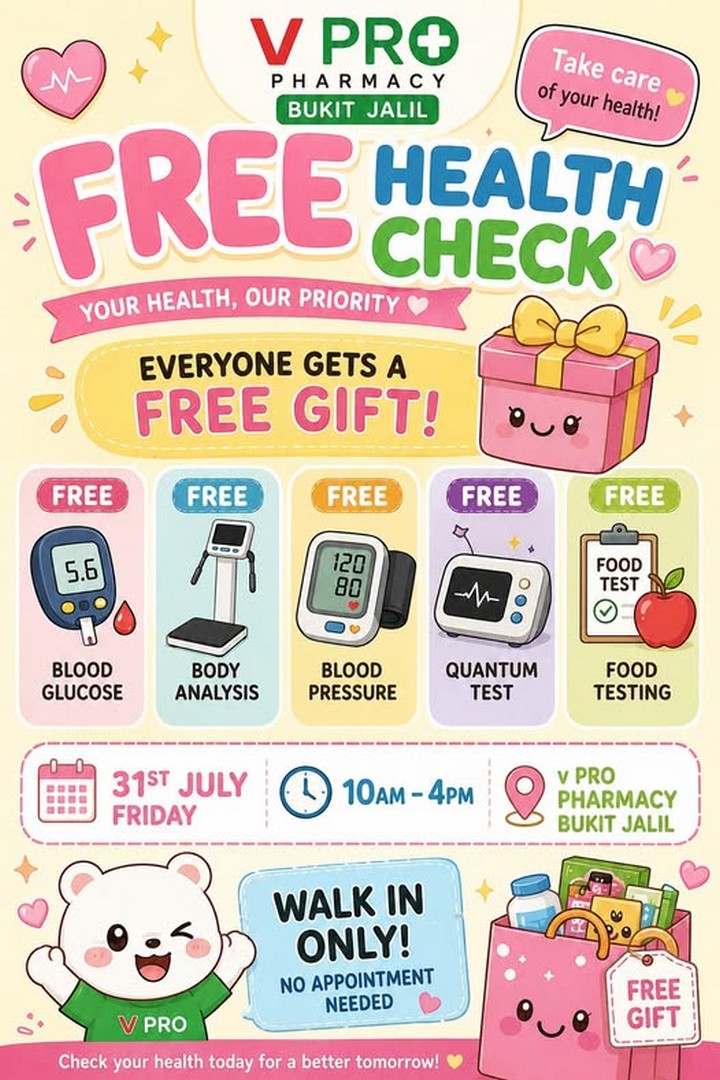 V-Pro-Pharmacy-Bukit-Jalil-Free-Health-Check-Day-Promotion 31 July 2026: V Pro Pharmacy Bukit Jalil Free Health Check Day Promotion Free Health Screening Event With Gifts And Body Scrub Offer
