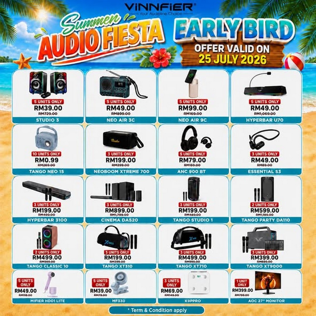 VINNFIER-Summer-Audio-Fiesta-Sale-at-IOI-City-Mall-Putrajaya-1 23 July–5 August 2026: VINNFIER Summer Audio Fiesta Sale at IOI City Mall Putrajaya – Enjoy Up to 50% Rebates Plus Early Bird Deals from RM0.99