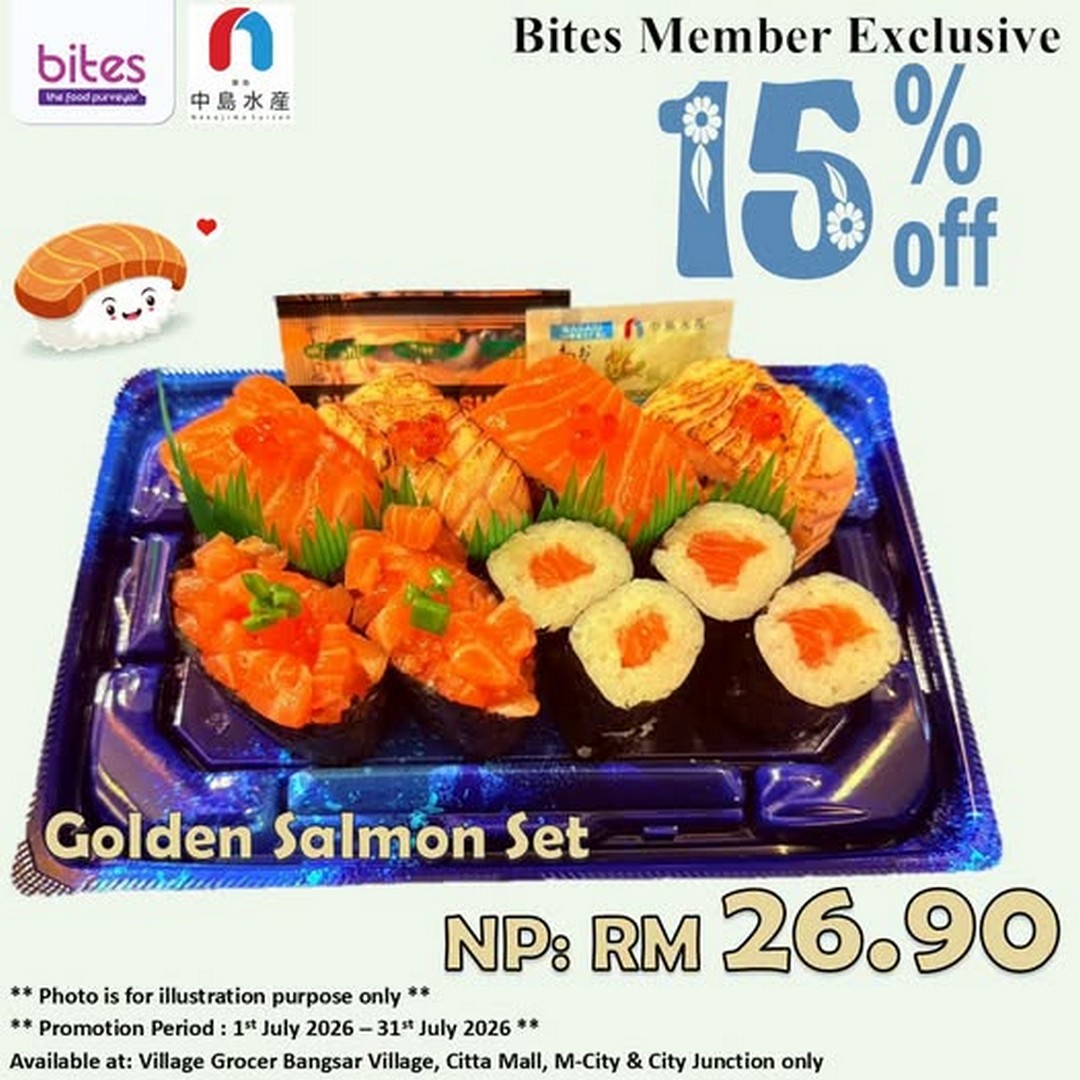 Village-Grocer-Nakajima-Suisan-Golden-Salmon-Set-15-OFF 1–31 July 2026: Village Grocer Nakajima Suisan Golden Salmon Set 15% OFF Promotion for Bites Members at Selected Stores