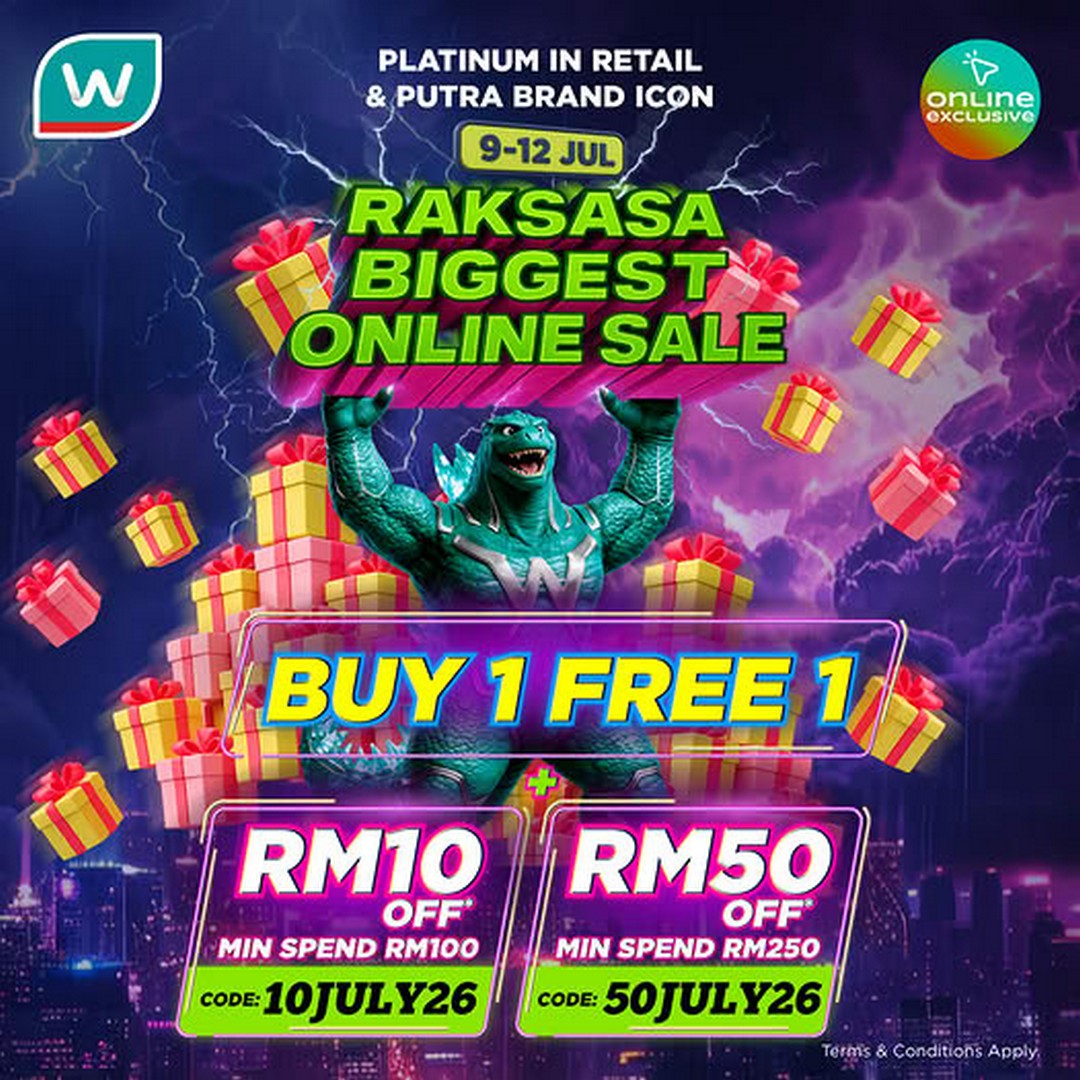 Watsons-Malaysia-Online-Store-BUY-1-FREE-1-Promotion 9-12 July 2026: Watsons Malaysia Online Store BUY 1 FREE 1 Promotion with Up to RM50 OFF, Express Delivery Rewards & Exclusive Shopping Deals
