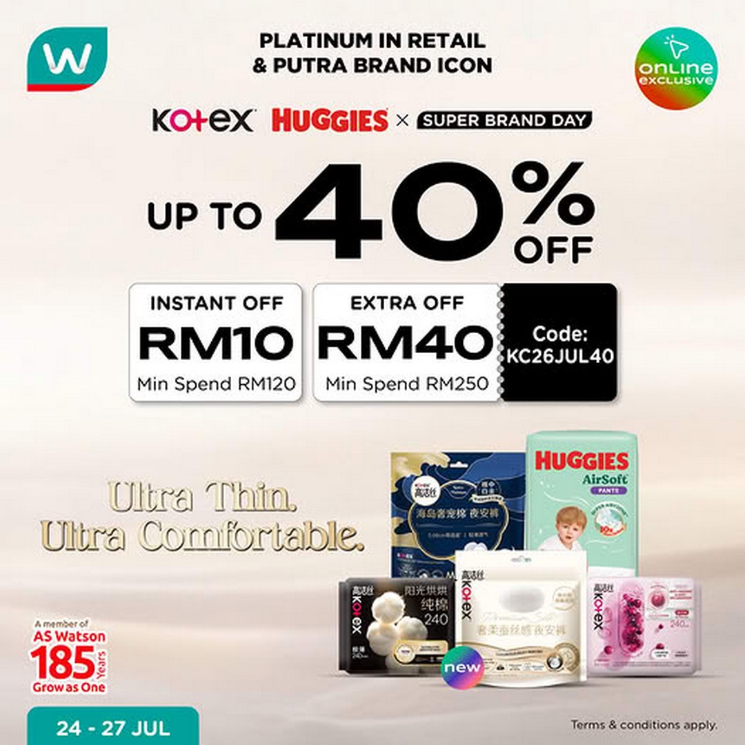 Watsons-Malaysia-Total-Kimberly-Clark-Brand-Day-Online-Promotion 24-27 July 2026: Watsons Malaysia: Total Kimberly Clark Brand Day Online Promotion With Up To 40% Off, Free Gifts, Vouchers And Exclusive Rewards