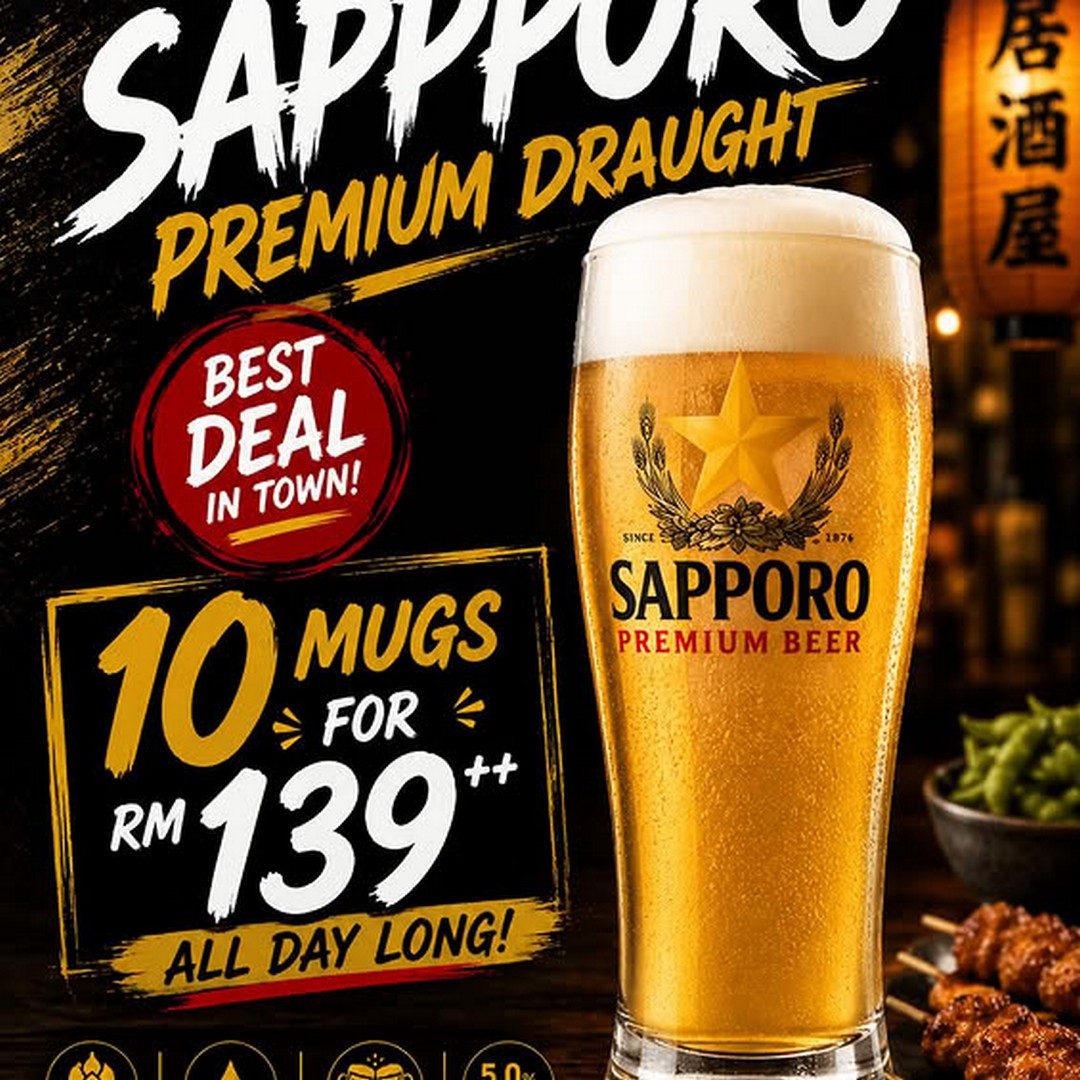 Yakitori-HAKI-Sapporo-Premium-Draught-Promotion 10 July 2026 onwards: Yakitori HAKI Sapporo Premium Draught Promotion – Enjoy 10 Mugs for RM139++ with Authentic Japanese Yakitori in Malaysia