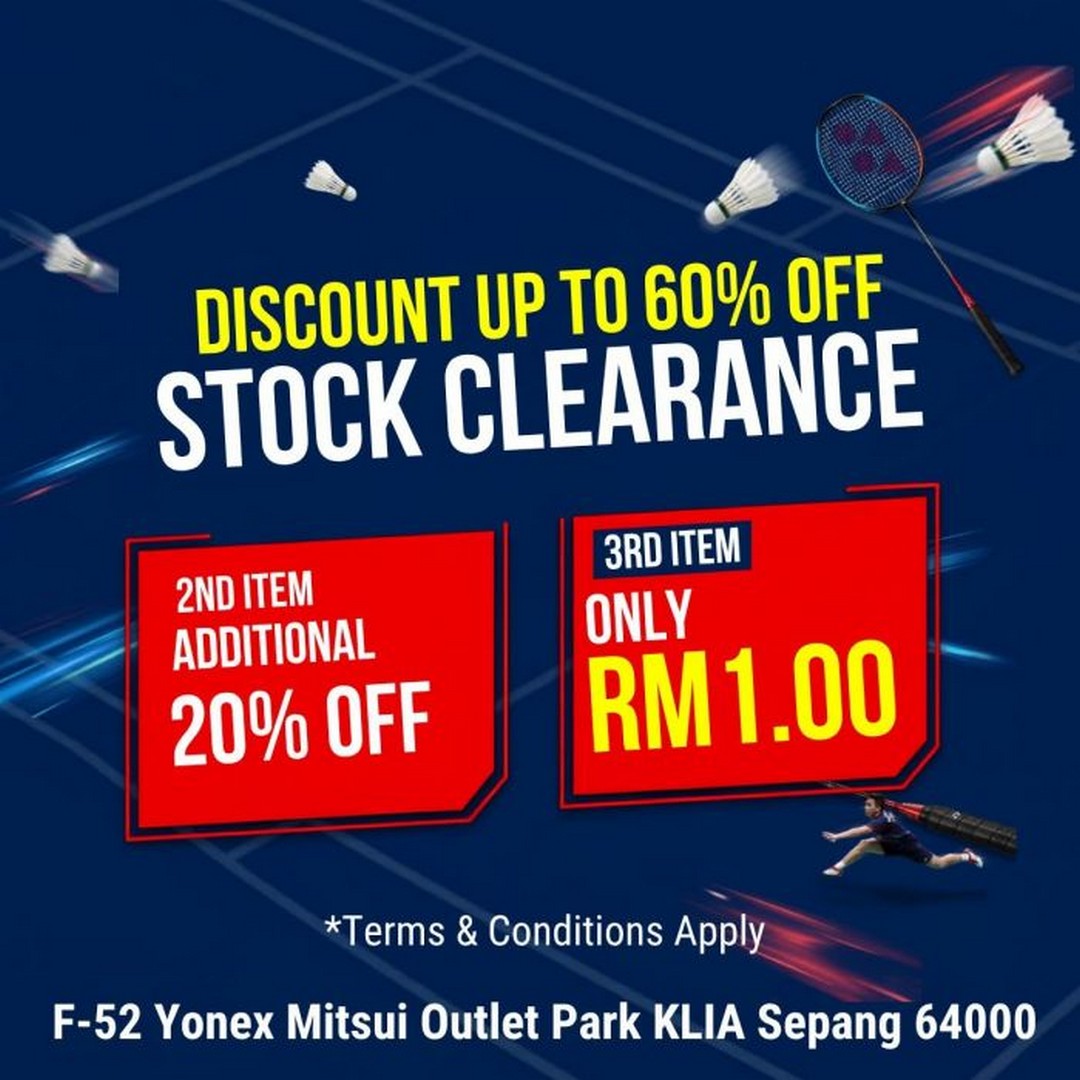 Yonex-Mitsui-Outlet-Park-KLIA-Sepang-Stock-Clearance-Sale-1 22 July 2026 onwards: Yonex Mitsui Outlet Park KLIA Sepang Stock Clearance Sale Promotion, Up To 60% OFF & Third Item Only RM1.00