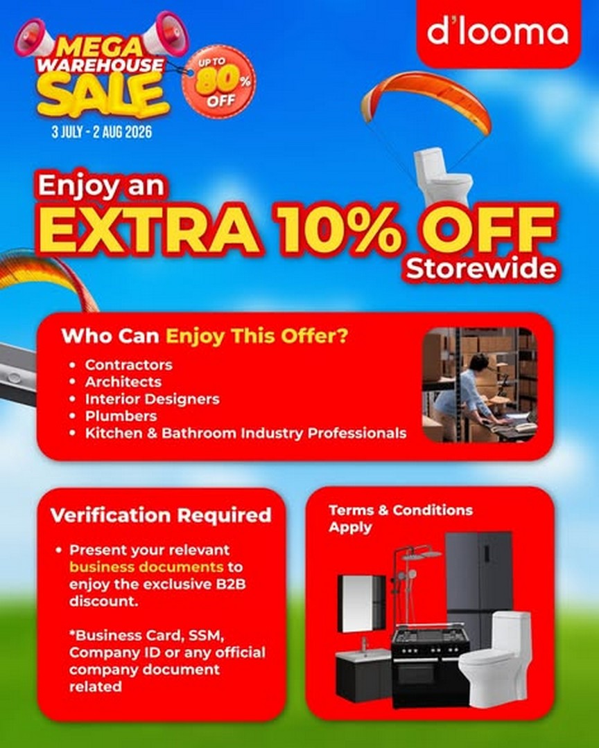 dlooma-Mega-Warehouse-Sale-Malaysia-1 3 July – 2 August 2026: d'looma Mega Warehouse Sale Malaysia – Extra 10% Storewide B2B Promotion on Top of Existing Discounts