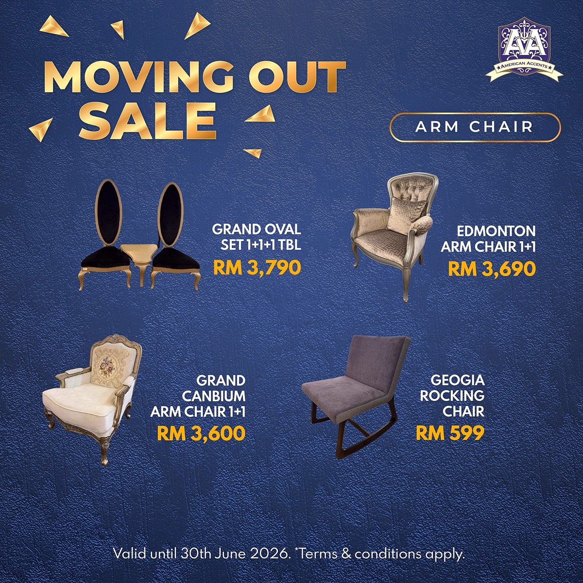 1 Now till 31 August 2026: American Accents Furniture Moving Out Sale, Final Display Sets & Stocks with 0% Interest Instalment Up to 48 Months