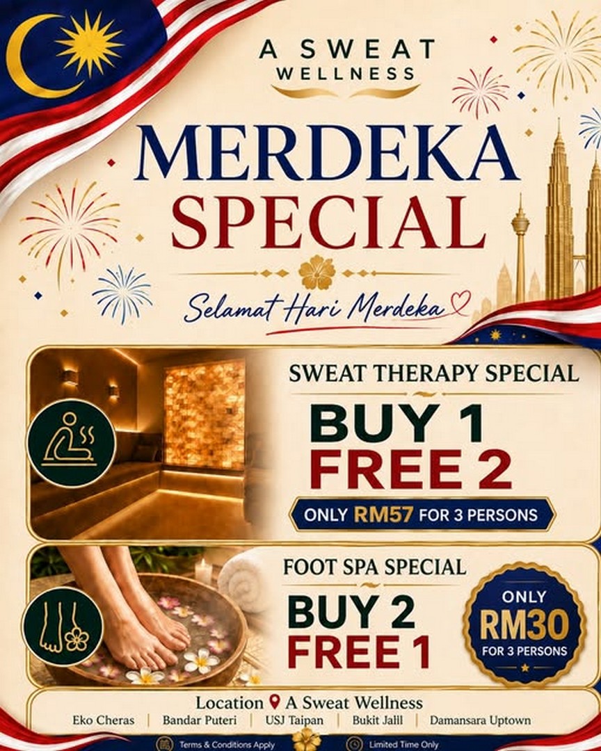 A-Sweat-Wellness-Merdeka-Promotion-–-Sweat-Therapy-Buy-1-Free-2 11 August 2026 onwards: A Sweat Wellness Merdeka Promotion – Sweat Therapy Buy 1 Free 2 from RM57 & Foot Spa Buy 2 Free 1 from RM30