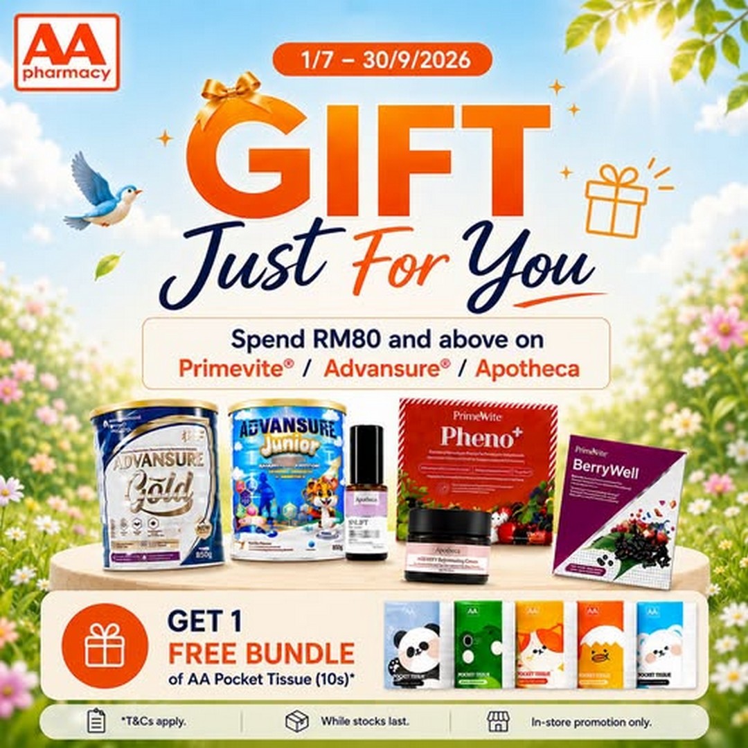 AA-Pharmacy-Malaysia-Free-AA-Pocket-Tissue-Promotion 1 July-30 September 2026: AA Pharmacy Malaysia: Free AA Pocket Tissue Promotion with RM80 PrimeVite, Advansure or Apotheca Purchase