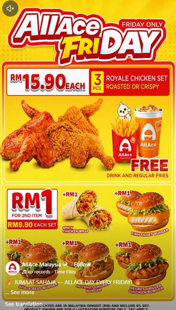AllAce-Malaysia-AllAce-Day-Every-Friday-Promotion 7 August 2026 onwards: AllAce Malaysia: AllAce Day Every Friday Promotion With Royale Chicken Set At RM15.90 And RM1 Second Item Deals