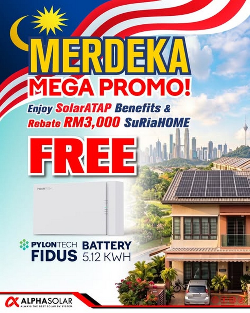 Alpha-Solar-Malaysia-Merdeka-Solar-Promotion 13 August 2026 onwards: Alpha Solar Malaysia: Merdeka Solar Promotion with Free 5.12kWh Battery and Up to RM3,000 Government Rebate