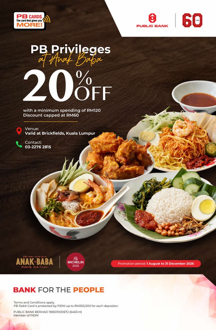 Anak-Baba-x-Public-Bank-Privileges-Promotion 1 August–31 December 2026: Anak Baba x Public Bank Privileges Promotion – Enjoy 20% OFF Dining in Brickfields, Kuala Lumpur with PB Cards