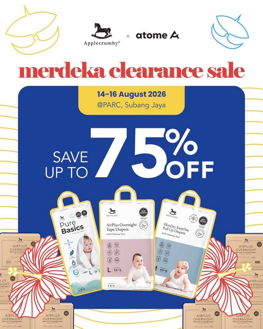 Applecrumby-Merdeka-Clearance-Sale-Promotion 14-16 August 2026: Applecrumby Merdeka Clearance Sale Promotion: Up to 75% Off Diapers, Skincare and Baby Essentials at PARC Subang Jaya