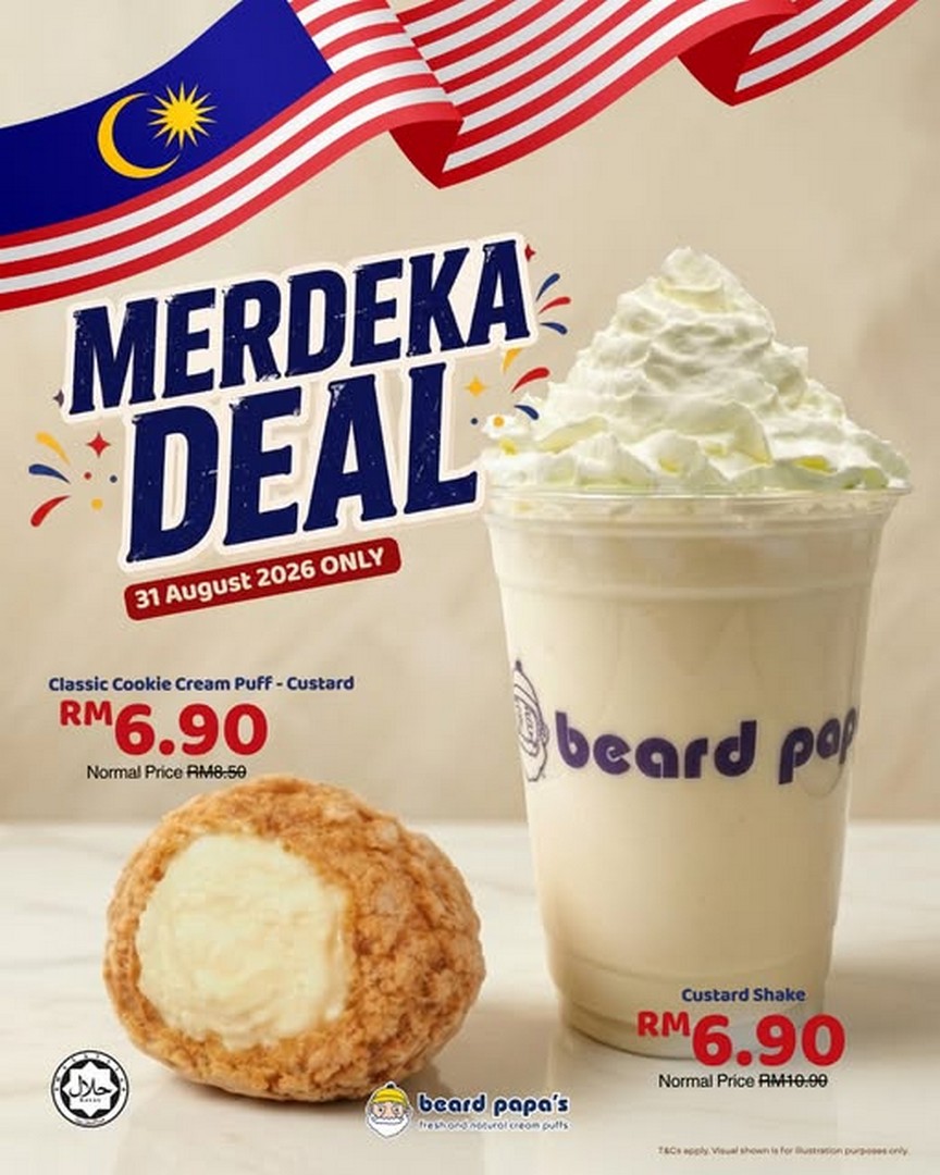 Beard-Papas-Malaysia-RM6.90-Custard-Shake-and-Classic-Cookie-Puff-Independence 31 August 2026: Beard Papa's Malaysia: RM6.90 Custard Shake and Classic Cookie Puff Independence Day Promotion
