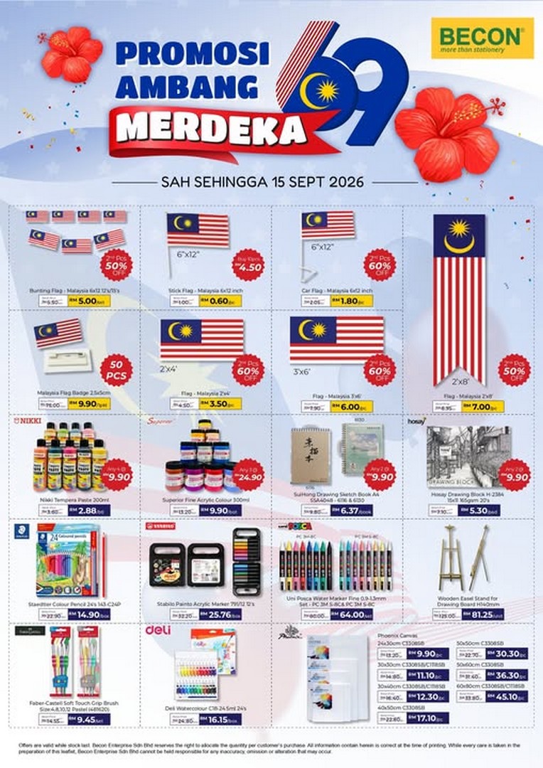 Becon-Stationery-Merdeka-Threshold-Promotion Now till 15 September 2026: Becon Stationery Merdeka Threshold Promotion, Special Deals on Malaysian Flag, Colour Pencils and Stationery Essentials