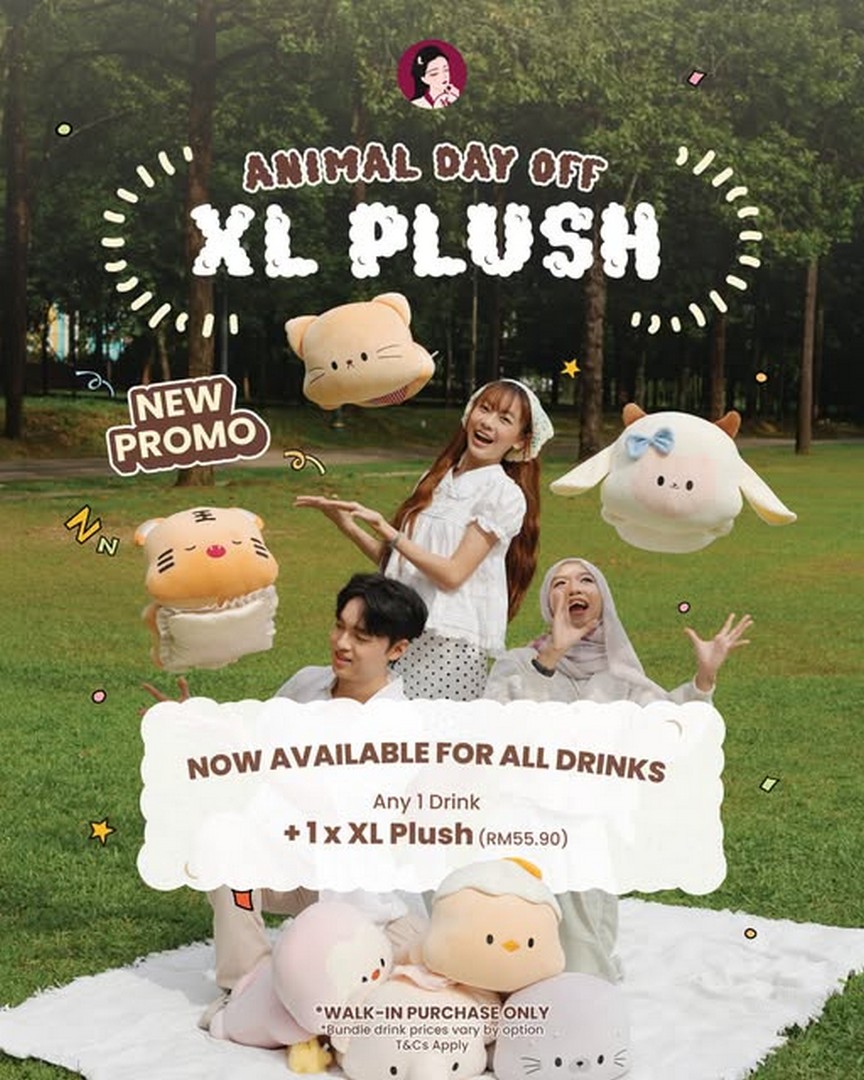 Beutea-Malaysia-Animal-Day-Off-XL-Plush-Promotion 4 August 2026 onwards: Beutea Malaysia Animal Day Off XL Plush Promotion – Buy Any 1 Drink and Add-On XL Plush from RM55.90 at Selected Outlets Nationwide