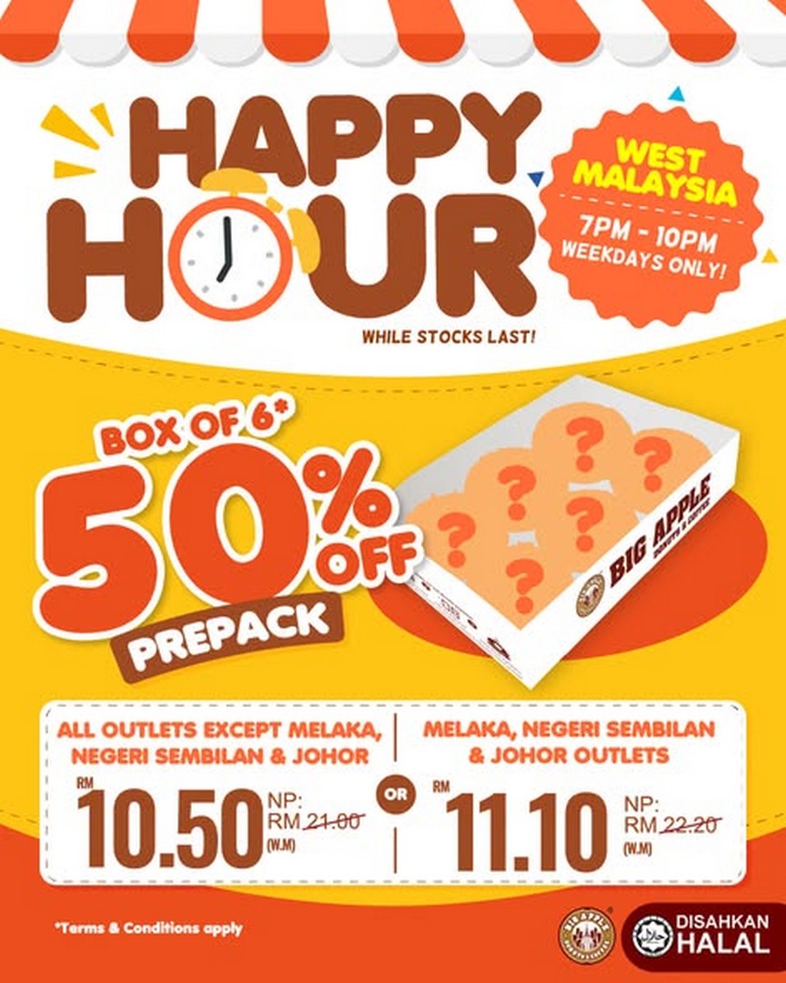 Big-Apple-Donuts-Coffee-Malaysia-50-Off-Box-of-6-Prepack-Donuts 26 August 2026 onwards: Big Apple Donuts & Coffee Malaysia: 50% Off Box of 6 Prepack Donuts from 7PM to 10PM, Selected Outlets