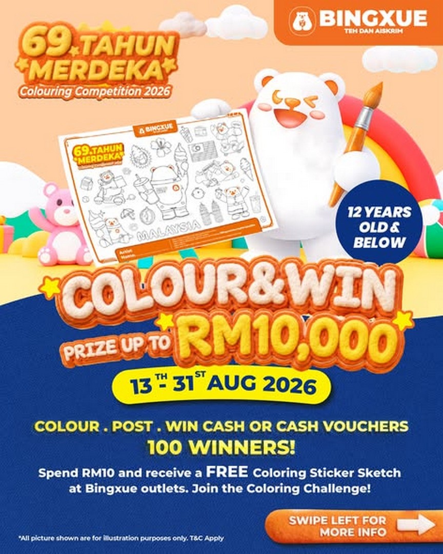 Bingxue-Malaysia-69th-Merdeka-Sticker-Colouring-Competition-2026 13-31 August 2026: Bingxue Malaysia: 69th Merdeka Sticker Colouring Competition 2026 with RM10,000 in Prizes