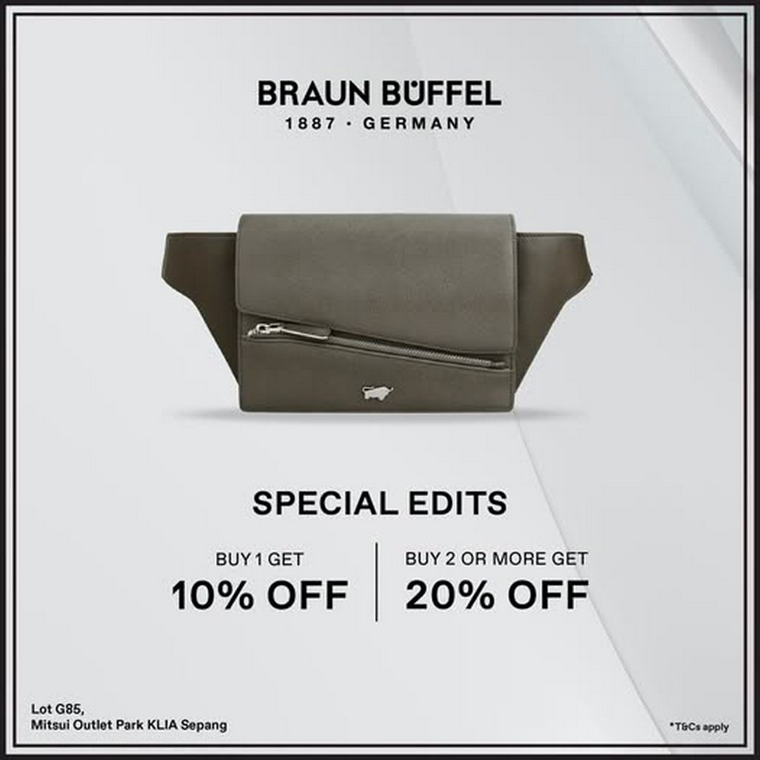 Braun-Buffel-August-Special-Promotion 1-31 August 2026: Braun Büffel: August Special Promotion – Enjoy 10% OFF When You Buy 1 Item or 20% OFF When You Buy 2 or More at Mitsui Outlet Park KLIA Sepang