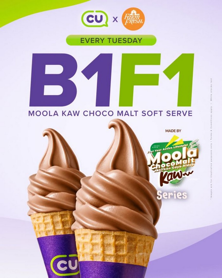 CU-Malaysia-Buy-1-Free-1-Moola-Kaw-Choco-Malt-Soft-Serve 18 August 2026 onwards: CU Malaysia: Buy 1 Free 1 Moola Kaw Choco Malt Soft Serve Every Tuesday Promotion at Participating CU Outlets