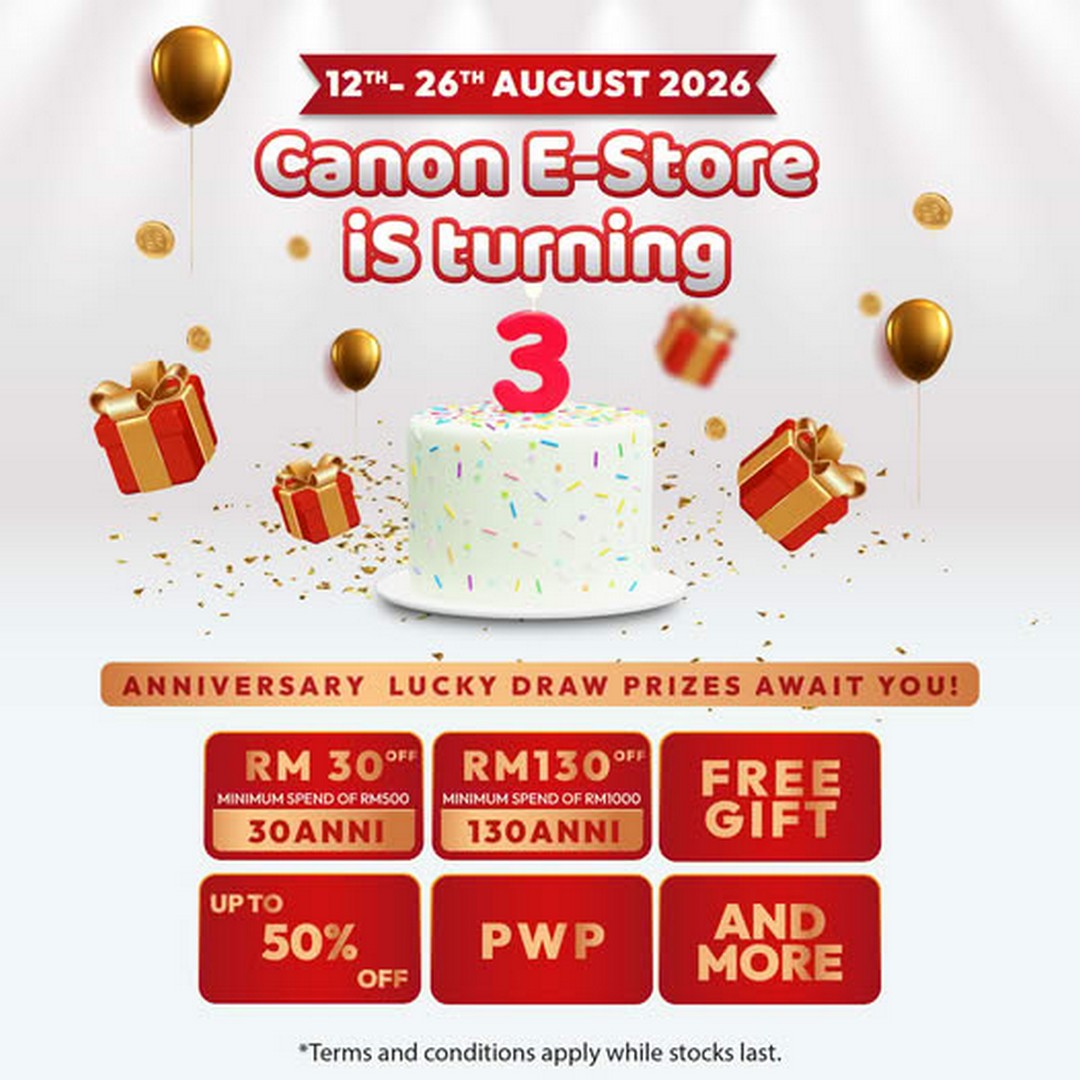 Canon-Malaysia-Canon-E-Store-3rd-Anniversary-Sale 12-26 August 2026: Canon Malaysia: Canon E-Store 3rd Anniversary Sale Promotion with Up to 50% Off, Freebies and RM1,000 TnG eWallet Lucky Draw