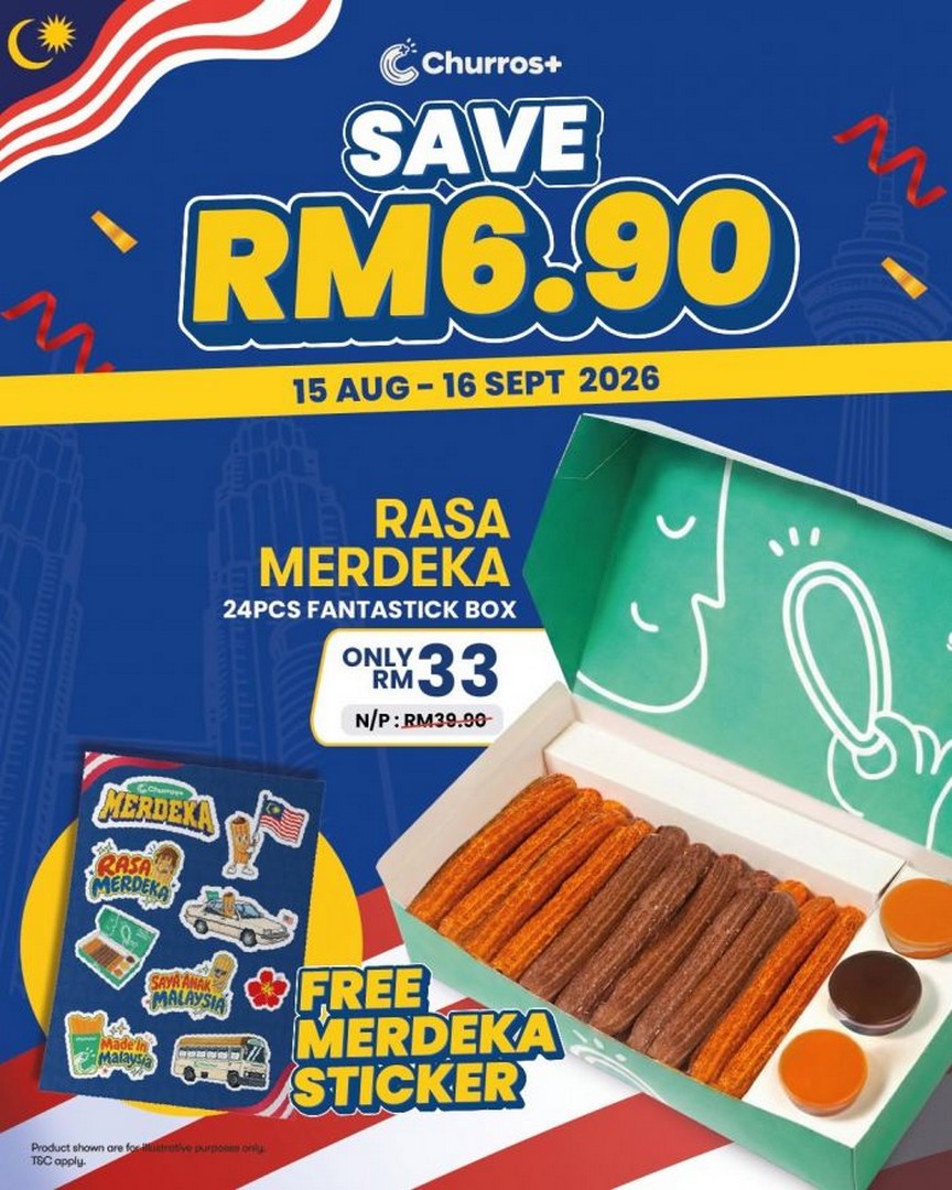 Churros-Rasa-Merdeka-Promotion 15 August-16 September 2026: Churros+ Rasa Merdeka Promotion: 24PCS FantaStick Box at RM33, Save RM6.90 + Free Merdeka Sticker