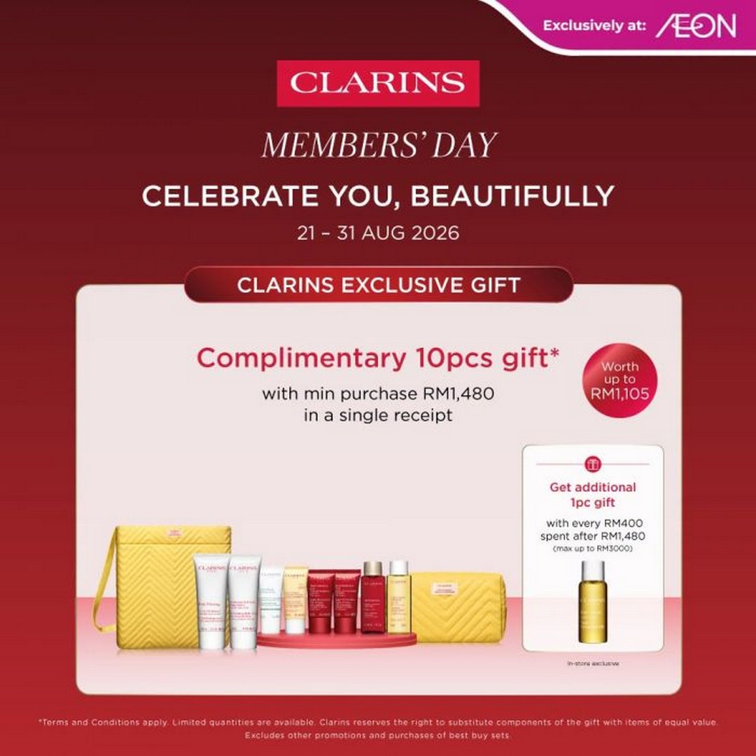 Clarins-Members-Day-Sale-at-Selected-AEON-Stores-1 21-31 August 2026: Clarins Members' Day Sale at Selected AEON Stores, Get Up to a Free 10-Piece Gift with Qualifying Purchase