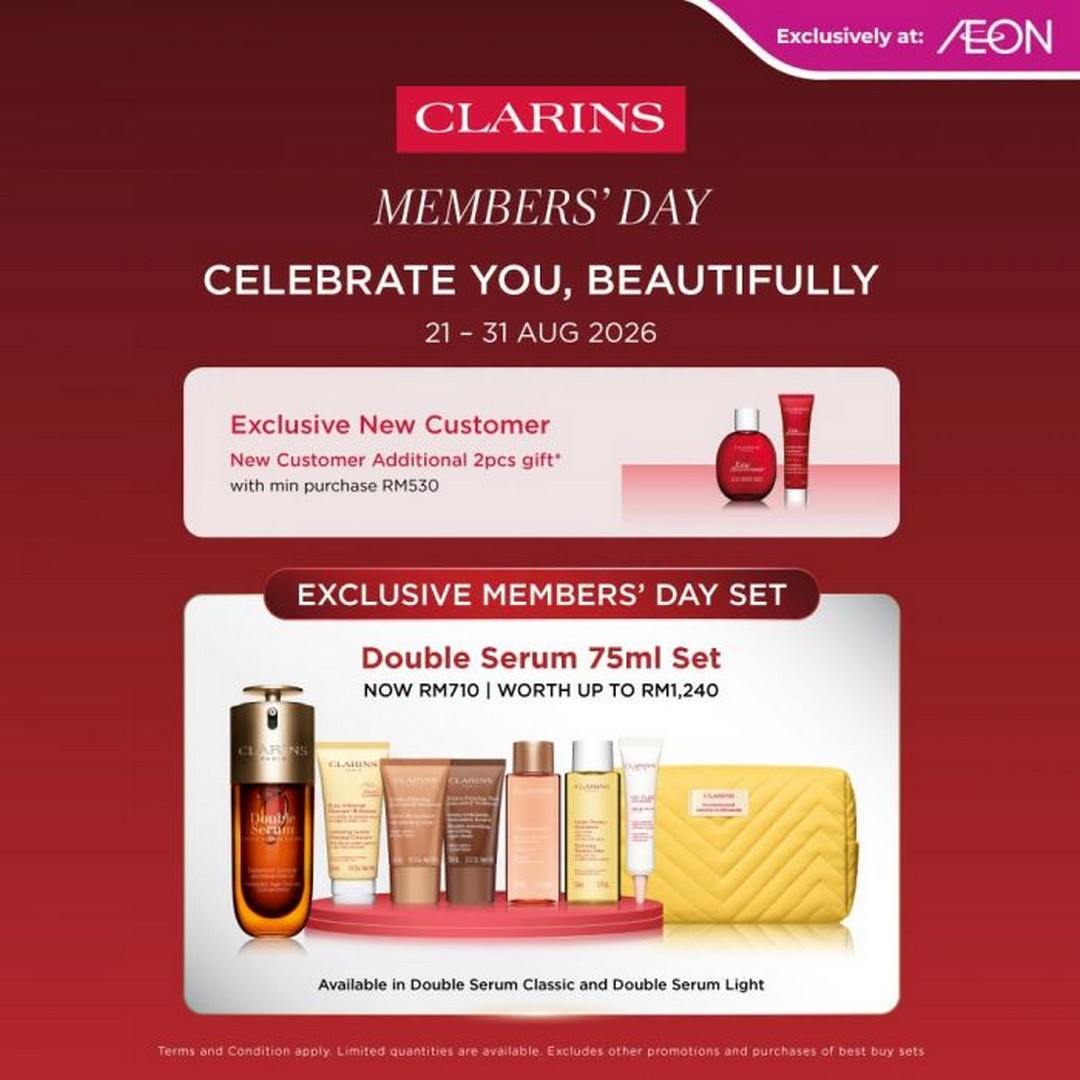 Clarins-Members-Day-Sale-at-Selected-AEON-Stores-3 21-31 August 2026: Clarins Members' Day Sale at Selected AEON Stores, Get Up to a Free 10-Piece Gift with Qualifying Purchase