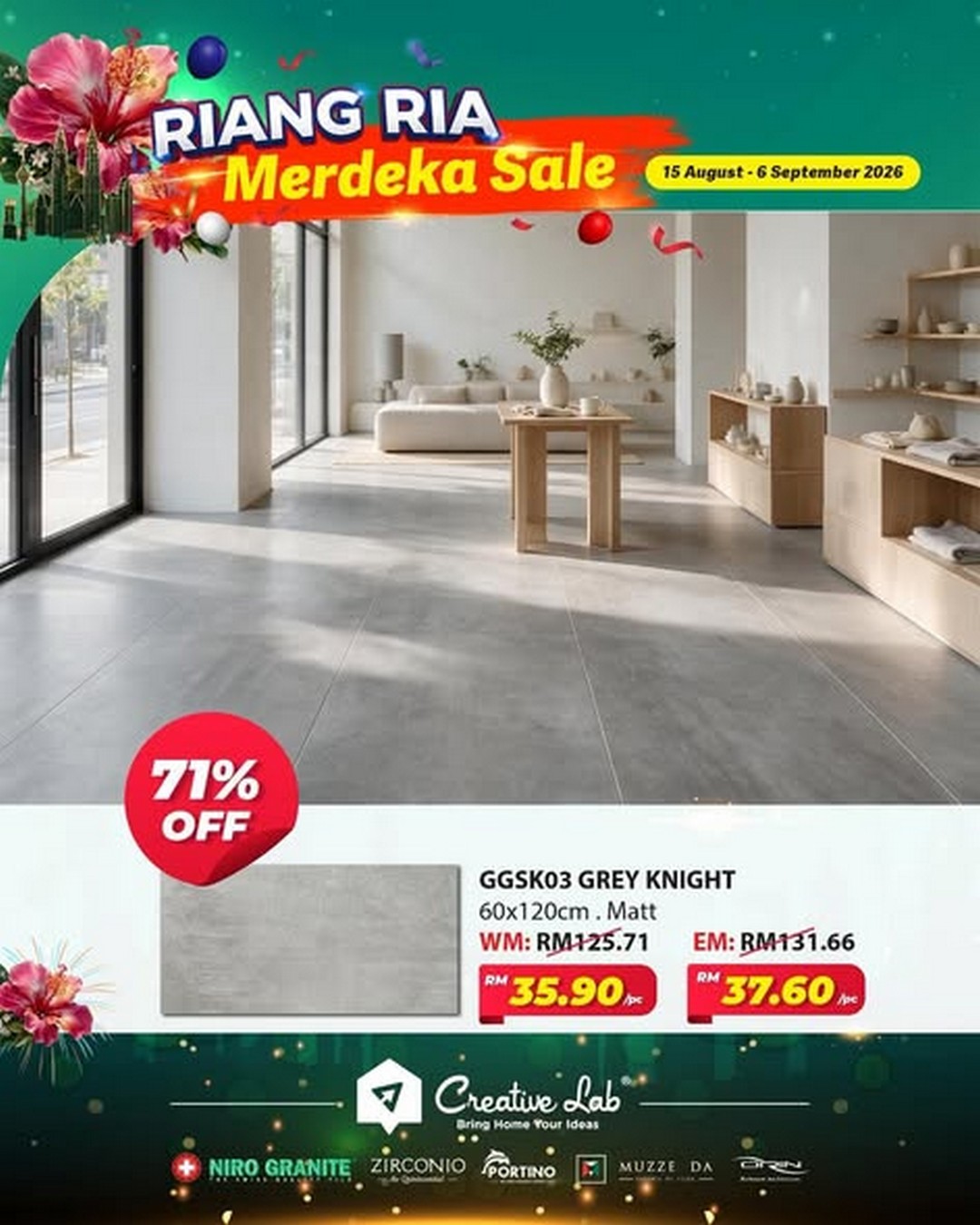 Creative-Lab-by-Niro-Granite-Riang-Ria-Merdeka-Sale-1 15 August-6 September 2026: Creative Lab by Niro Granite: Riang Ria Merdeka Sale with Up to 70% OFF on Home Improvement Ideas, Tiles and More