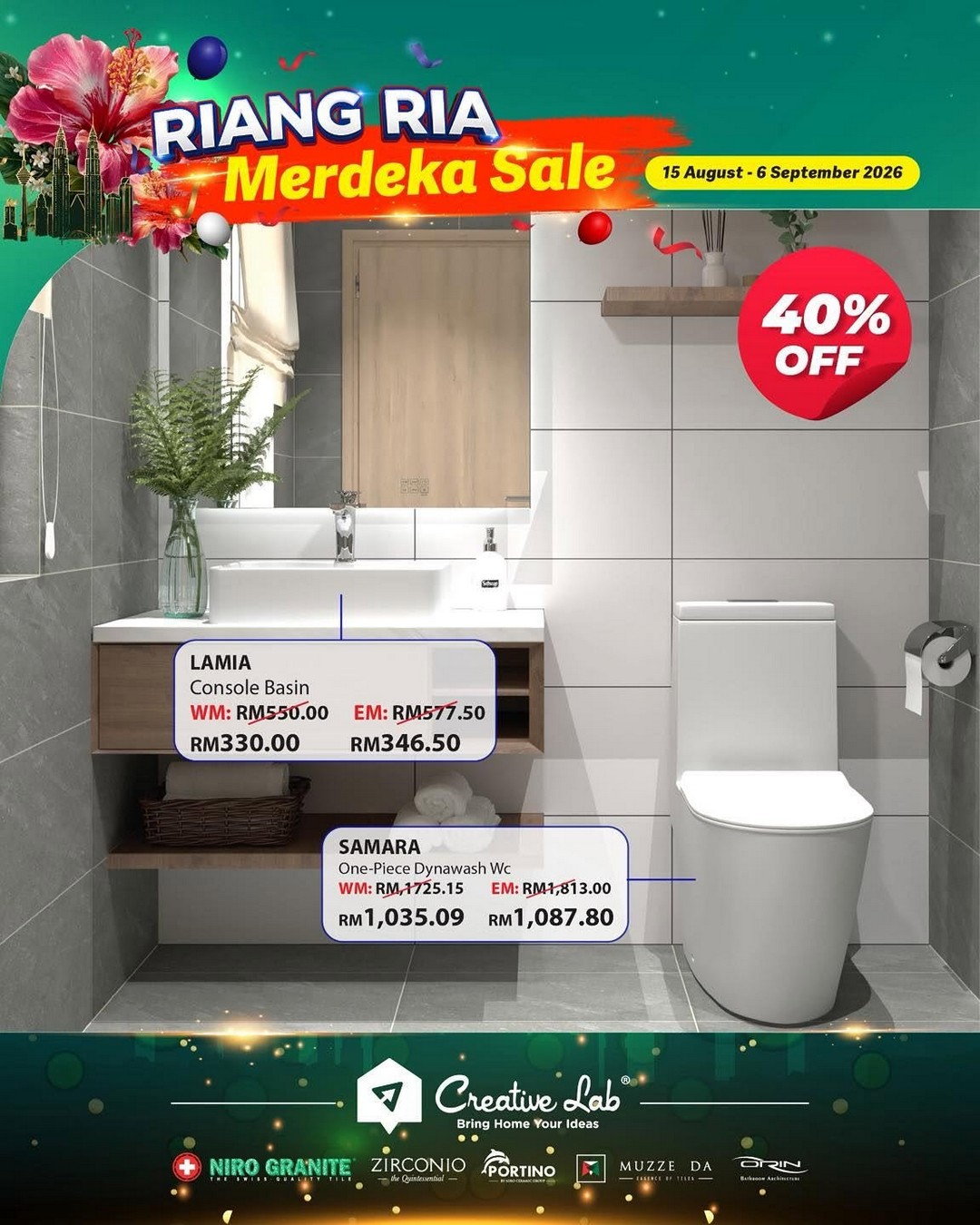 Creative-Lab-by-Niro-Granite-Riang-Ria-Merdeka-Sale-6 15 August-6 September 2026: Creative Lab by Niro Granite: Riang Ria Merdeka Sale with Up to 70% OFF on Home Improvement Ideas, Tiles and More