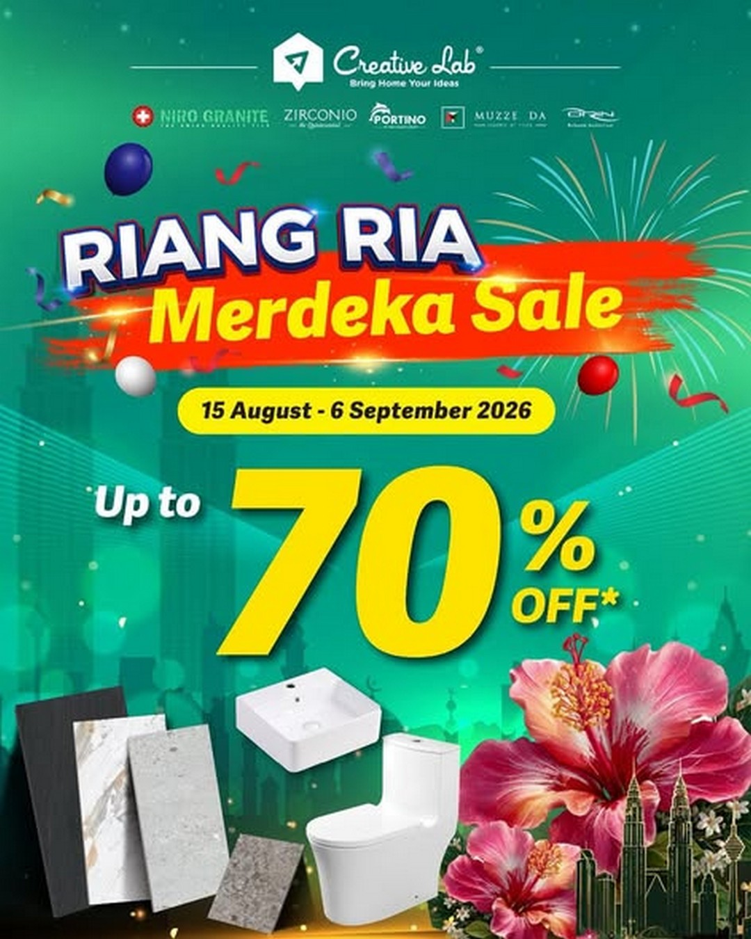 Creative-Lab-by-Niro-Granite-Riang-Ria-Merdeka-Sale 15 August-6 September 2026: Creative Lab by Niro Granite: Riang Ria Merdeka Sale with Up to 70% OFF on Home Improvement Ideas, Tiles and More