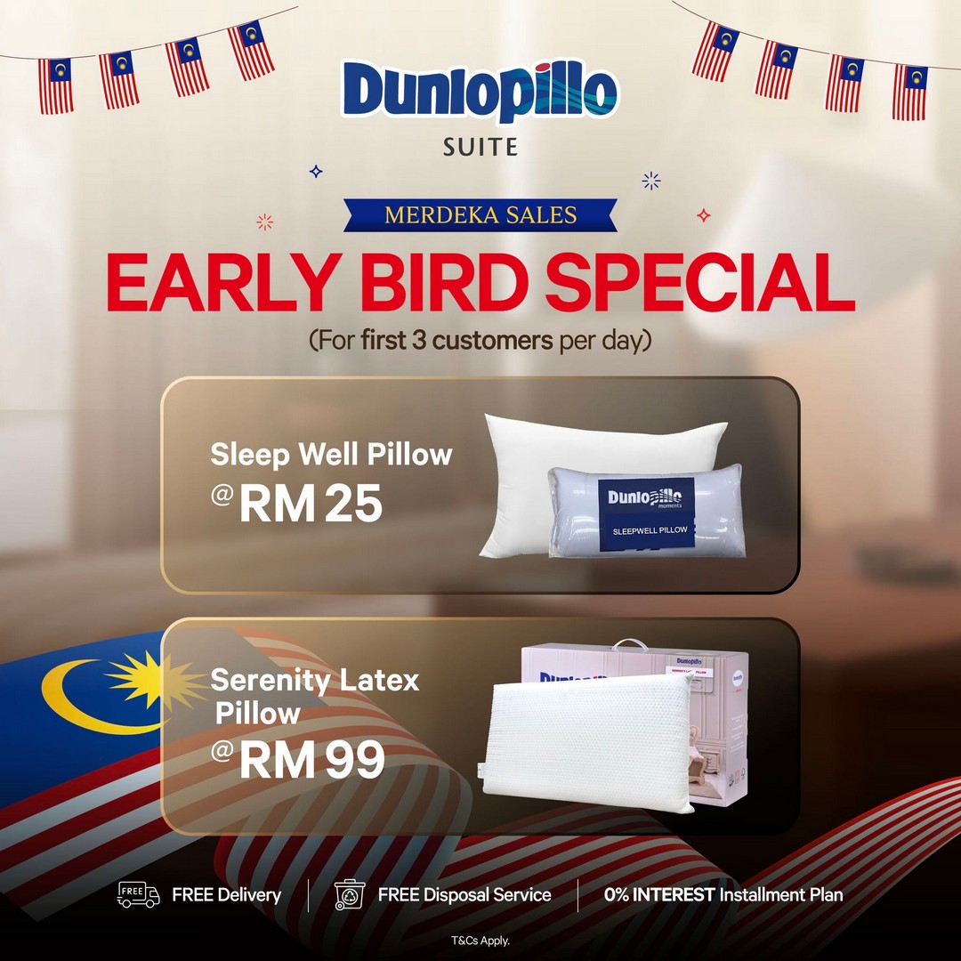 Dunlopillo-Malaysia-Merdeka-Sale-4 10 August 2026 onwards: Dunlopillo Malaysia Merdeka Sale – Bedsets from RM1,399, Pillows from RM25, Free Bedframe, Mattress, Pillows, Delivery & Disposal