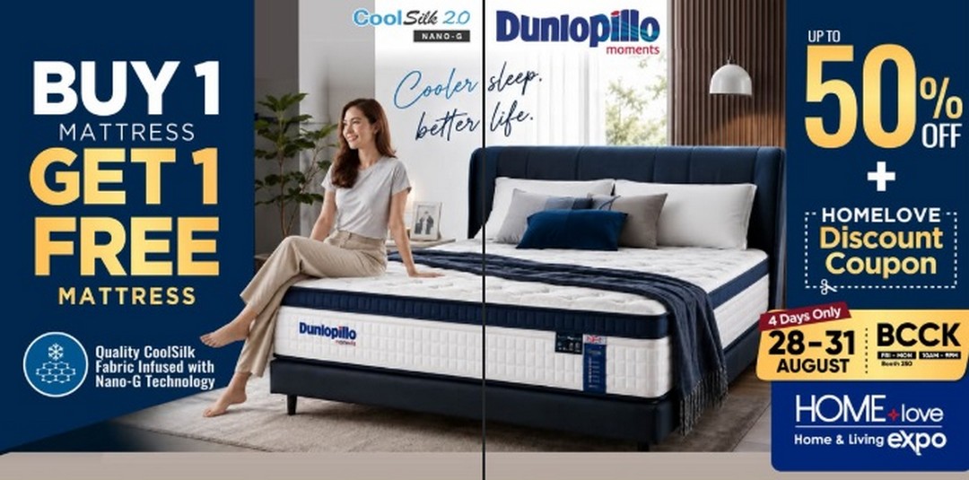 Dunlopillo-Malaysia-Sale-Promotion-at-BCCK-HOMElove-Home-Expo 28-31 August 2026: Dunlopillo Malaysia: Sale Promotion at BCCK HOMElove Home Expo with Buy 1 Mattress, Get 1 Free and Up to 50% Off