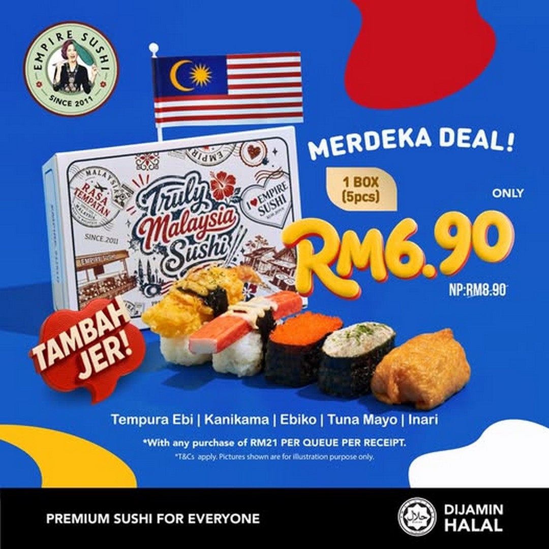 Empire-Sushi-Promotion-Enjoy-5-Pieces-Sushi-at-RM6.90 3 August 2026 onwards: Empire Sushi Promotion, Enjoy 5 Pieces Sushi at RM6.90 with RM21 Purchase Sharing Deal