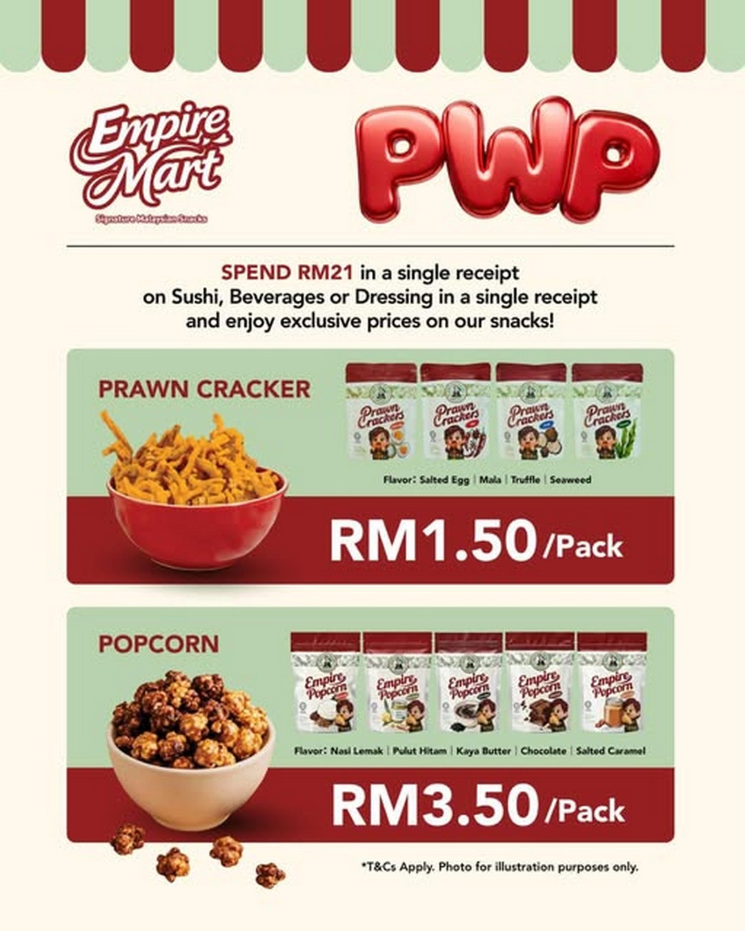 Empire-Sushi-Promotion-–-Spend-RM21-and-Enjoy-Empire-Mart-Prawn 20 August 2026 onwards: Empire Sushi: Promotion – Spend RM21 and Enjoy Empire Mart Prawn Crackers from RM1.50 and Popcorn from RM3.50 at Selected Outlets