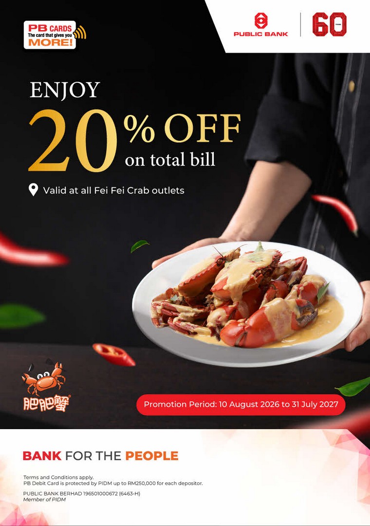 Fei-Fei-Crab-20-Off-Total-Bill-with-Public-Bank 10 August 2026-31 July 2027: Fei Fei Crab: 20% Off Total Bill with Public Bank Credit or Debit Card Promotion