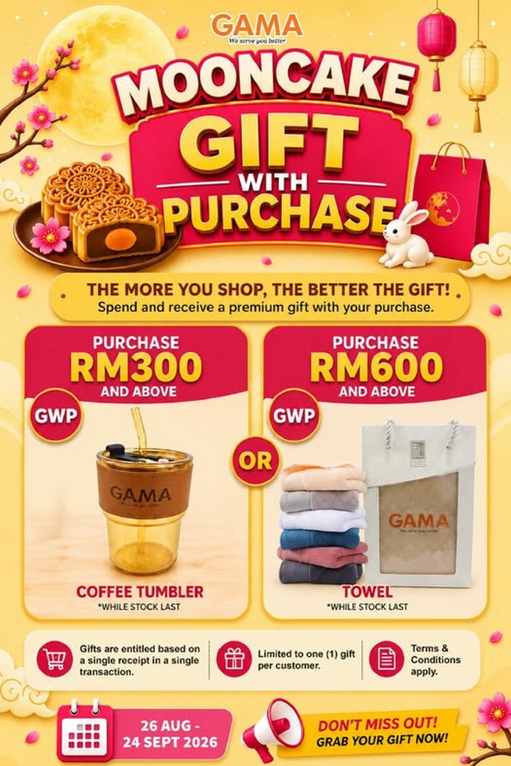 GAMA-Supermarket-and-Departmental-Store-Mid-Autumn-Mooncake 26 August-24 September 2026: GAMA Supermarket and Departmental Store: Mid-Autumn Mooncake Gift With Purchase Promotion with Free Coffee Tumbler and Towel Set
