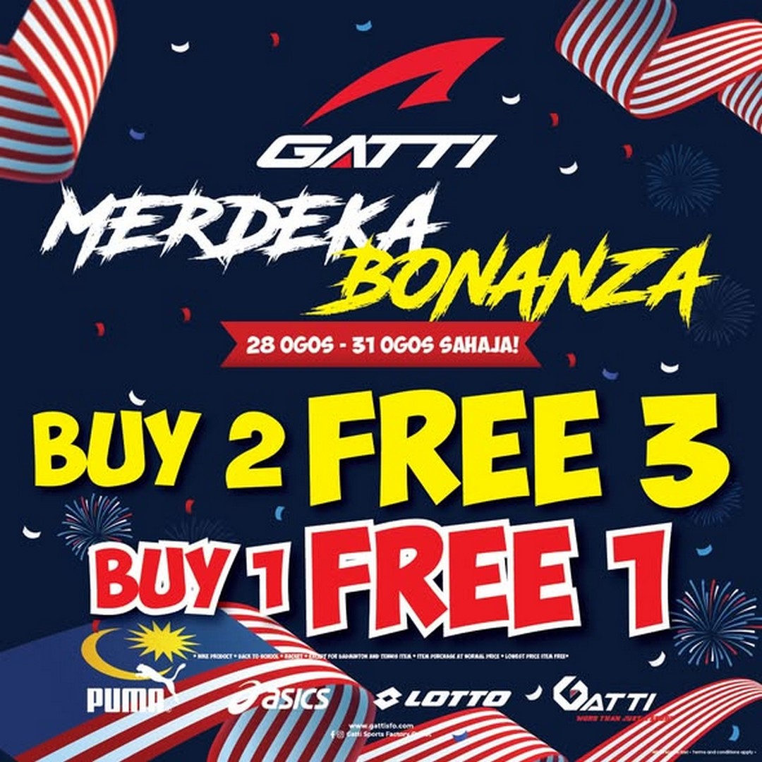 Gatti-Sports-Factory-Outlet-Merdeka-Bonanza-Buy-2-Free-3-Buy-1-Free-1 28-31 August 2026: Gatti Sports Factory Outlet: Merdeka Bonanza Buy 2 Free 3 & Buy 1 Free 1 Sportswear Sale Promotion