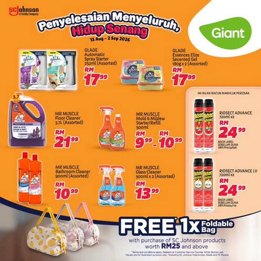 Giant-Malaysia-SC-Johnson-Household-Essentials-Sale 13 August-2 September 2026: Giant Malaysia: SC Johnson Household Essentials Sale & Free Foldable Bag Promotion