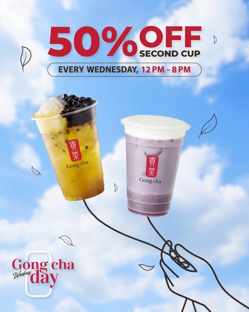 Gong-Cha-Malaysia-Gong-Cha-Day-2nd-Cup-50-Off 26 August 2026 onwards: Gong Cha Malaysia: Gong Cha Day 2nd Cup 50% Off Promotion Every Wednesday